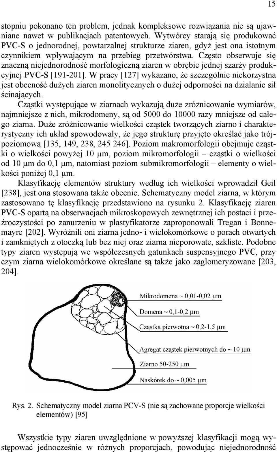 Często obserwuje się znaczną niejednorodność morfologiczną ziaren w obrębie jednej szarży produkcyjnej PVC-S [191-201].