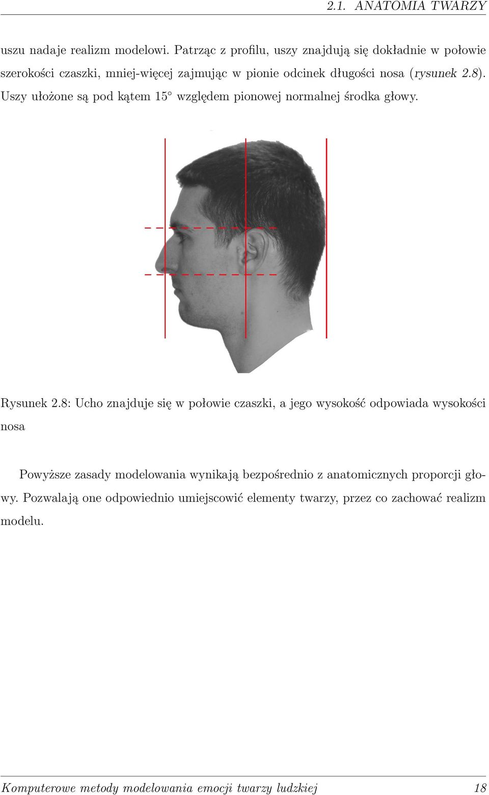 Uszy ułożone są pod kątem 15 względem pionowej normalnej środka głowy. Rysunek 2.