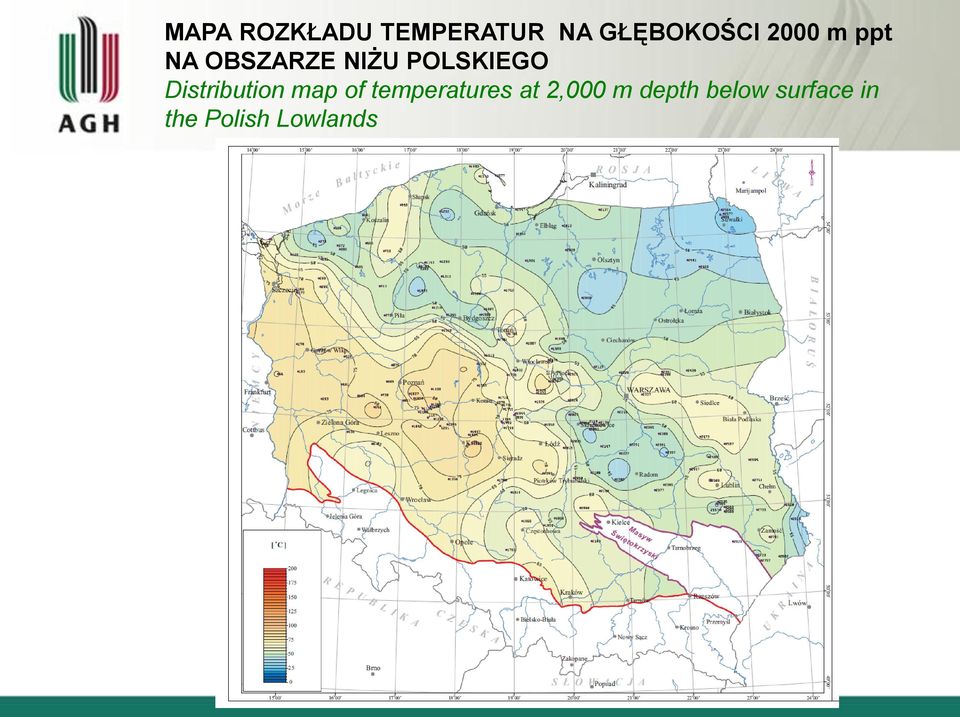 Distribution map of temperatures at