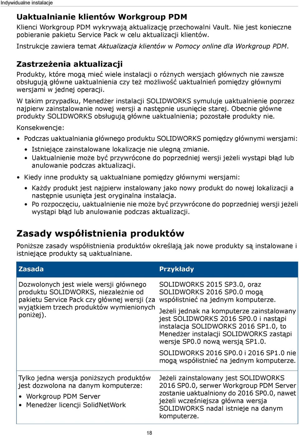 Zastrzeżenia aktualizacji Produkty, które mogą mieć wiele instalacji o różnych wersjach głównych nie zawsze obsługują główne uaktualnienia czy też możliwość uaktualnień pomiędzy głównymi wersjami w