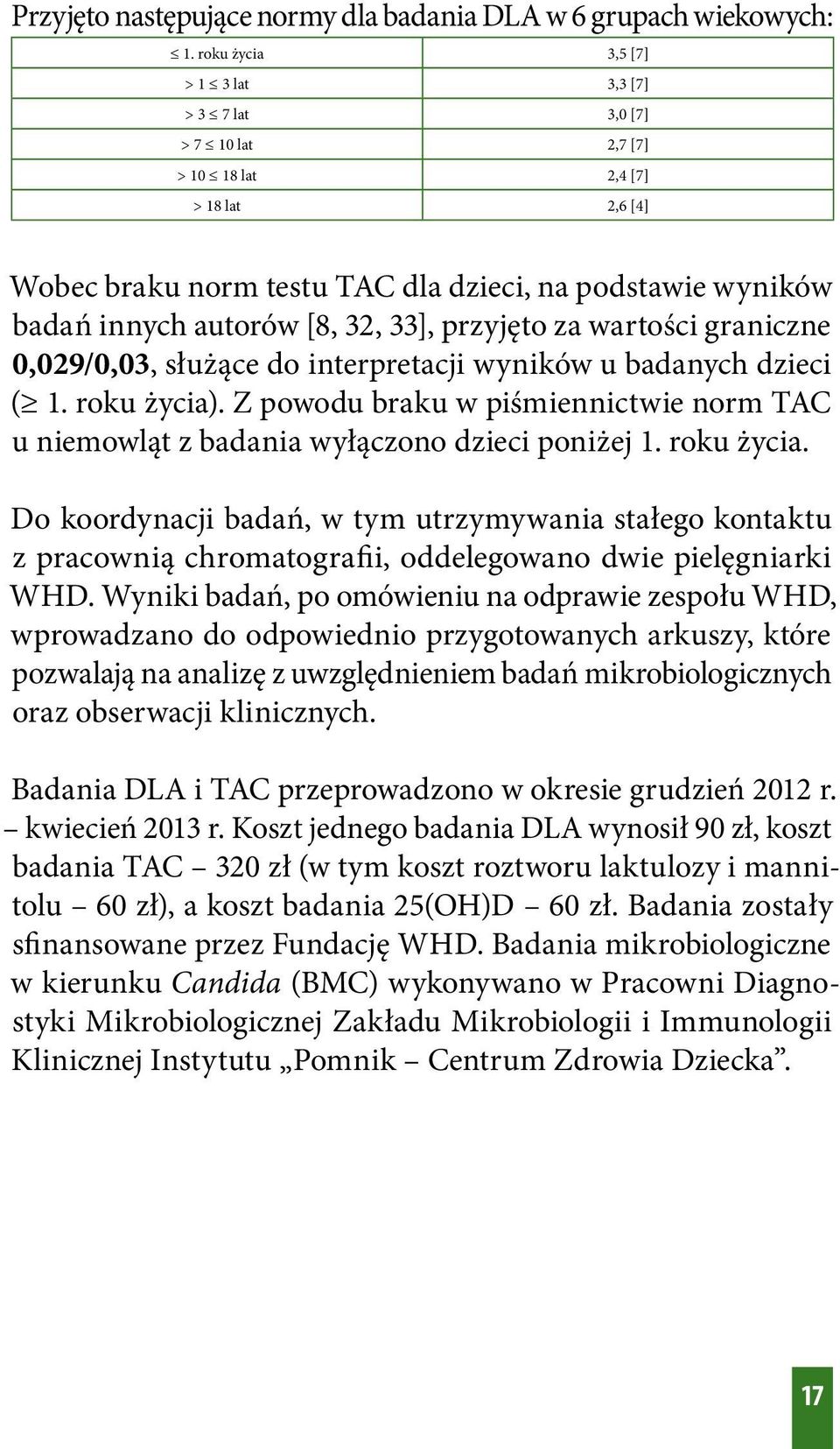 33], przyjęto za wartości graniczne 0,029/0,03, służące do interpretacji wyników u badanych dzieci ( 1. roku życia).