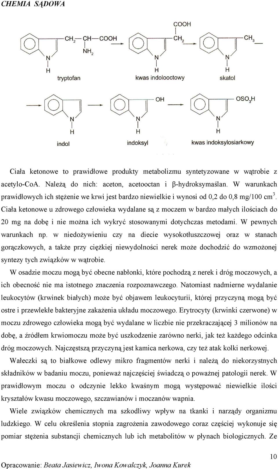 Ciała ketonowe u zdrowego człowieka wydalane są z moczem w bardzo małych ilościach do 20 mg na dobę i nie moŝna ich wykryć stosowanymi dotychczas metodami. W pewnych warunkach np.