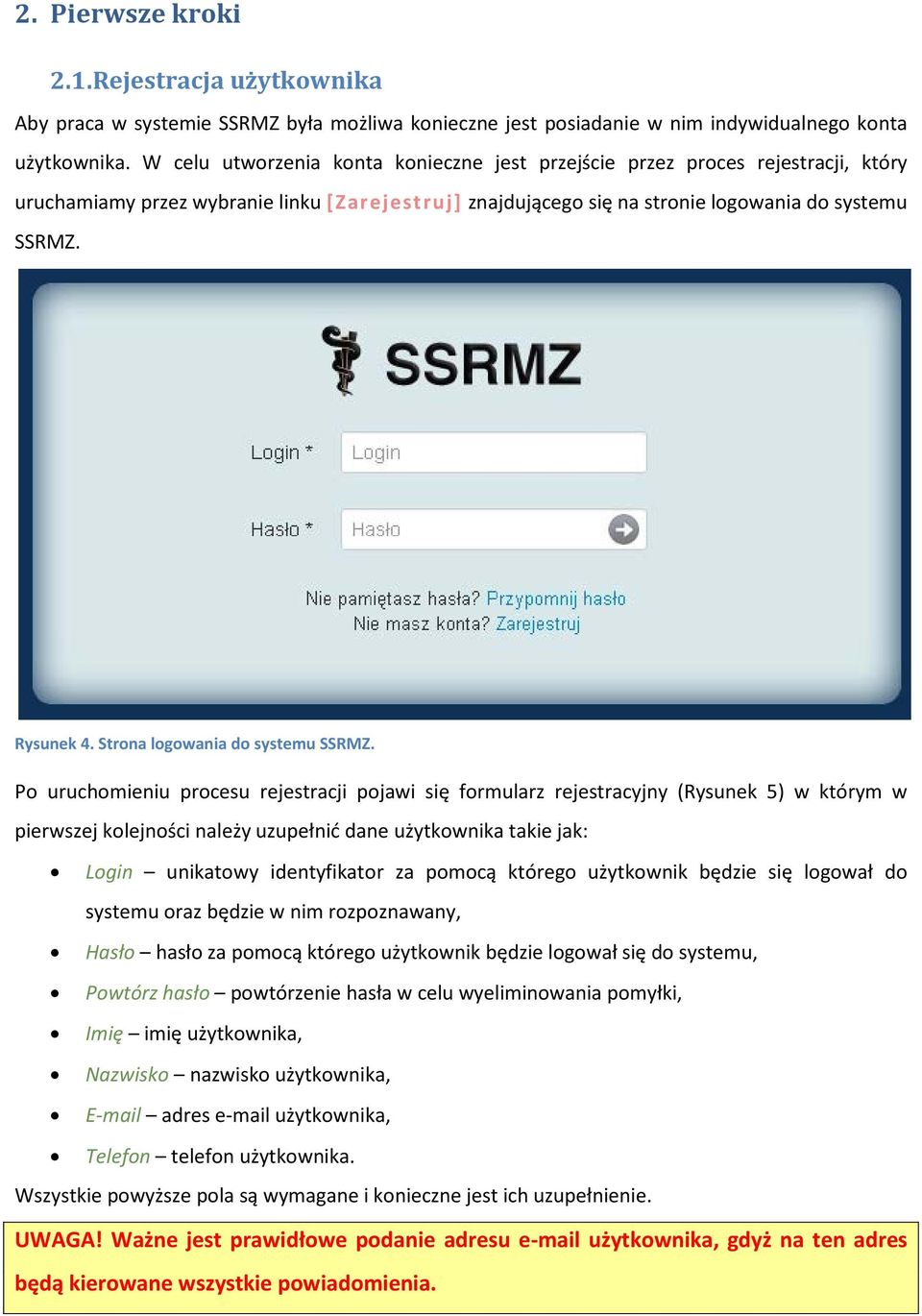 Strona logowania do systemu SSRMZ.