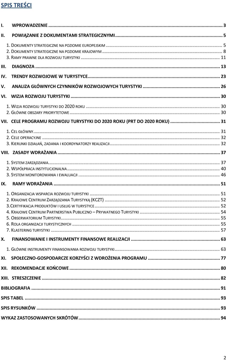 WIZJA ROZWOJU TURYSTYKI DO 2020 ROKU... 30 2. GŁÓWNE OBSZARY PRIORYTETOWE... 30 VII. CELE PROGRAMU ROZWOJU TURYSTYKI DO 2020 ROKU (PRT DO 2020 ROKU)... 31 1. CEL GŁÓWNY... 31 2. CELE OPERACYJNE... 32 3.