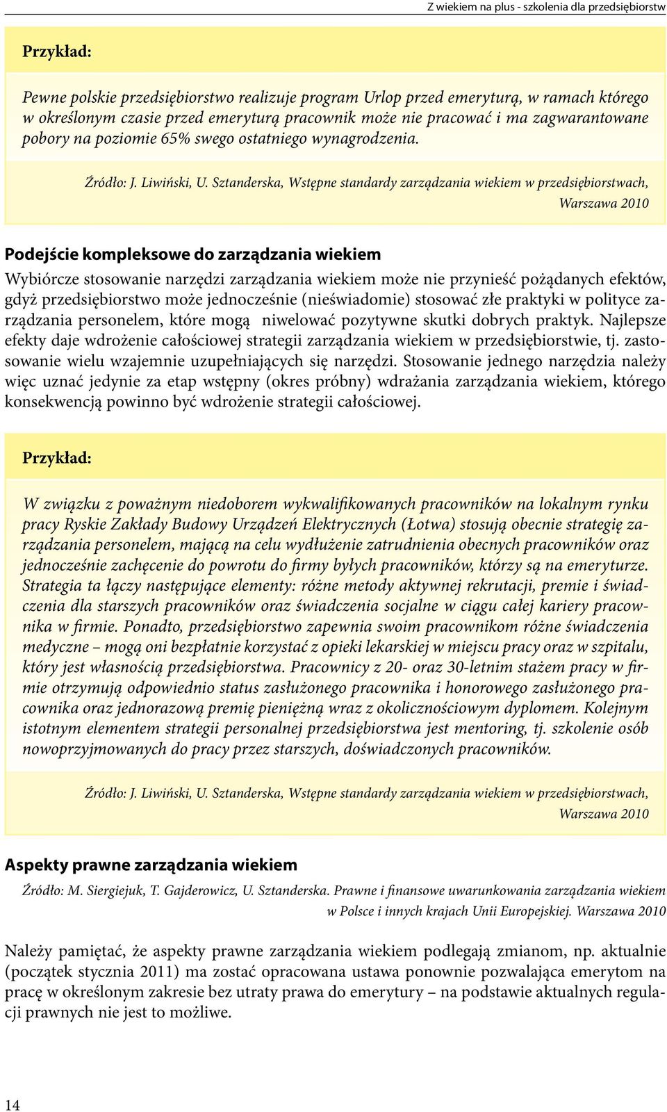 Sztanderska, Wstępne standardy zarządzania wiekiem w przedsiębiorstwach, Warszawa 2010 Podejście kompleksowe do zarządzania wiekiem Wybiórcze stosowanie narzędzi zarządzania wiekiem może nie