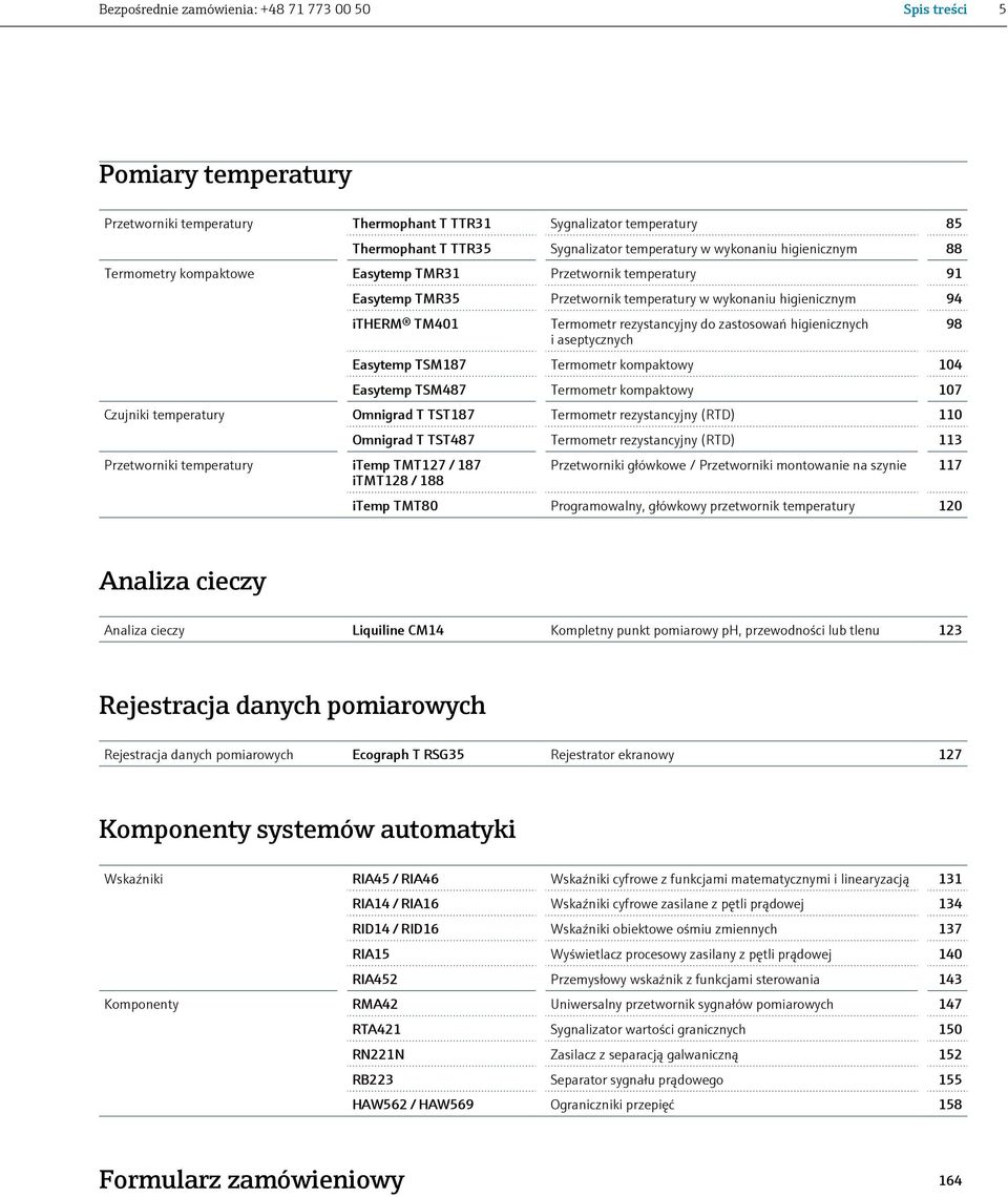 zastosowań higienicznych i aseptycznych Easytemp TSM187 Termometr kompaktowy 104 Easytemp TSM487 Termometr kompaktowy 107 Czujniki temperatury Omnigrad T TST187 Termometr rezystancyjny (RTD) 110