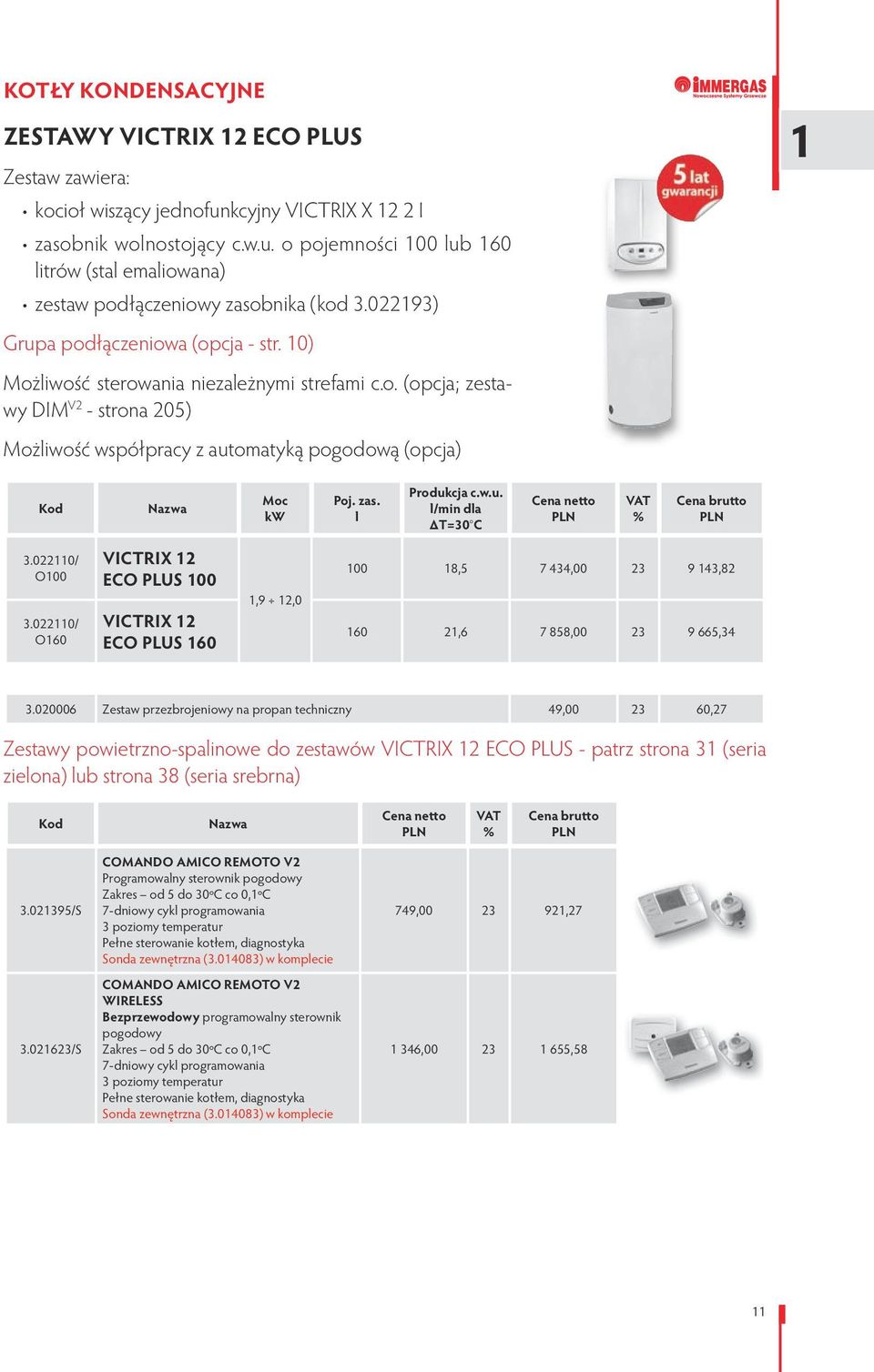 l Produkcja c.w.u. l/min dla ΔT=30 C 3.022110/ O100 3.022110/ O160 VICTRIX 12 ECO PLUS 100 VICTRIX 12 ECO PLUS 160 1,9 12,0 100 18,5 7 434,00 23 9 143,82 160 21,6 7 858,00 23 9 665,34 3.