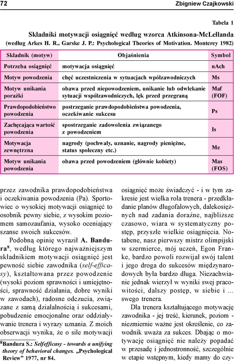 niepowodzeniem, unikanie lub odwlekanie Maf porażki sytuacji współzawodniczych, lęk przed przegraną (FOF) Prawdopodobieństwo postrzeganie prawdopodobieństwa powodzenia, powodzenia oczekiwanie sukcesu