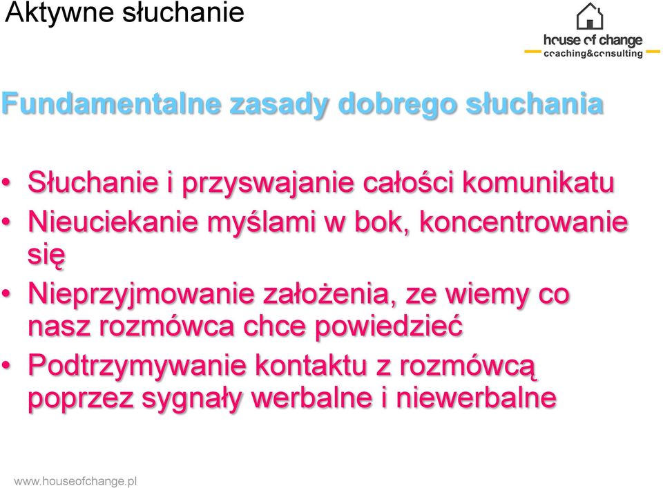 koncentrowanie się Nieprzyjmowanie założenia, ze wiemy co nasz rozmówca