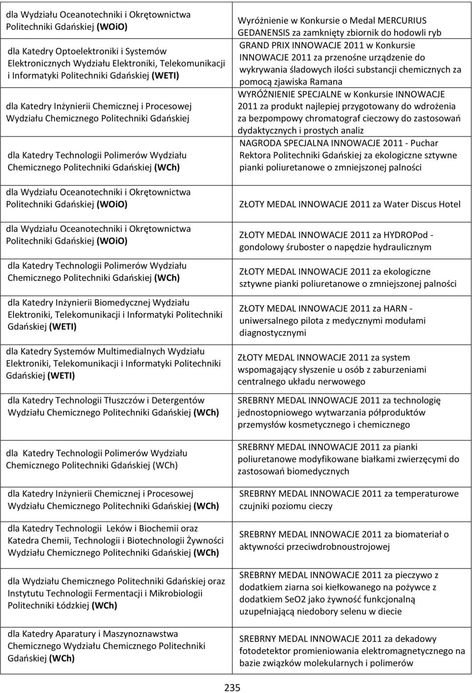 Wydziału Oceanotechniki i Okrętownictwa Politechniki Gdańskiej (WOiO) dla Wydziału Oceanotechniki i Okrętownictwa Politechniki Gdańskiej (WOiO) dla Katedry Technologii Polimerów Wydziału Chemicznego