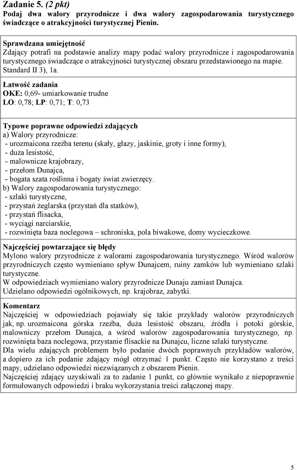 OKE: 0,69- umiarkowanie trudne LO: 0,78; LP: 0,71; T: 0,73 a) Walory przyrodnicze: - urozmaicona rzeźba terenu (skały, głazy, jaskinie, groty i inne formy), - duża lesistość, - malownicze krajobrazy,