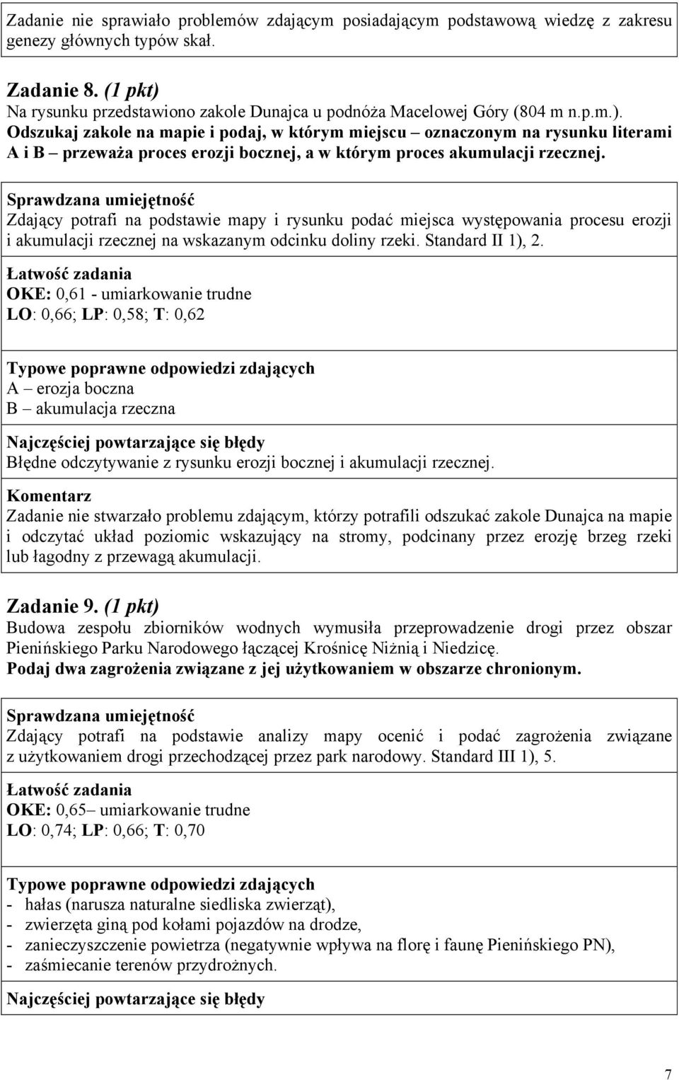 Zdający potrafi na podstawie mapy i rysunku podać miejsca występowania procesu erozji i akumulacji rzecznej na wskazanym odcinku doliny rzeki. Standard II 1), 2.