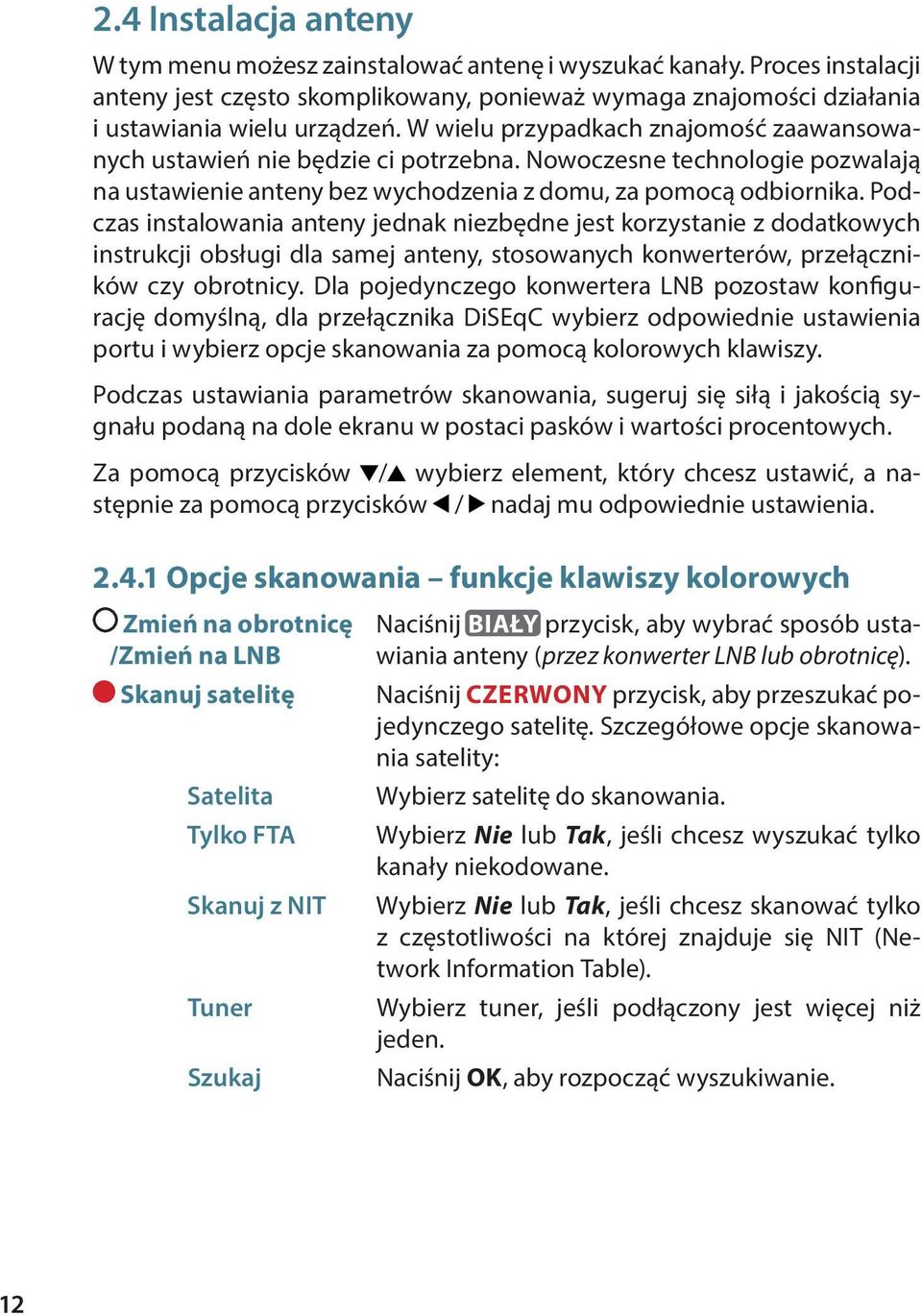 Podczas instalowania anteny jednak niezbędne jest korzystanie z dodatkowych instrukcji obsługi dla samej anteny, stosowanych konwerterów, przełączników czy obrotnicy.