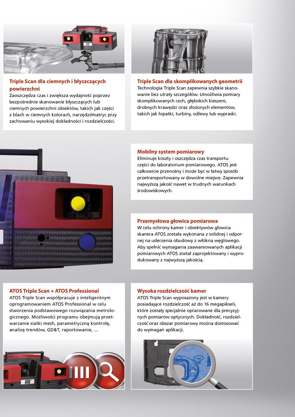 Triple Scan dla skomplikowanych geometrii Technologia Triple Scan zapewnia szybkie skanowanie bez utraty szczegółów.