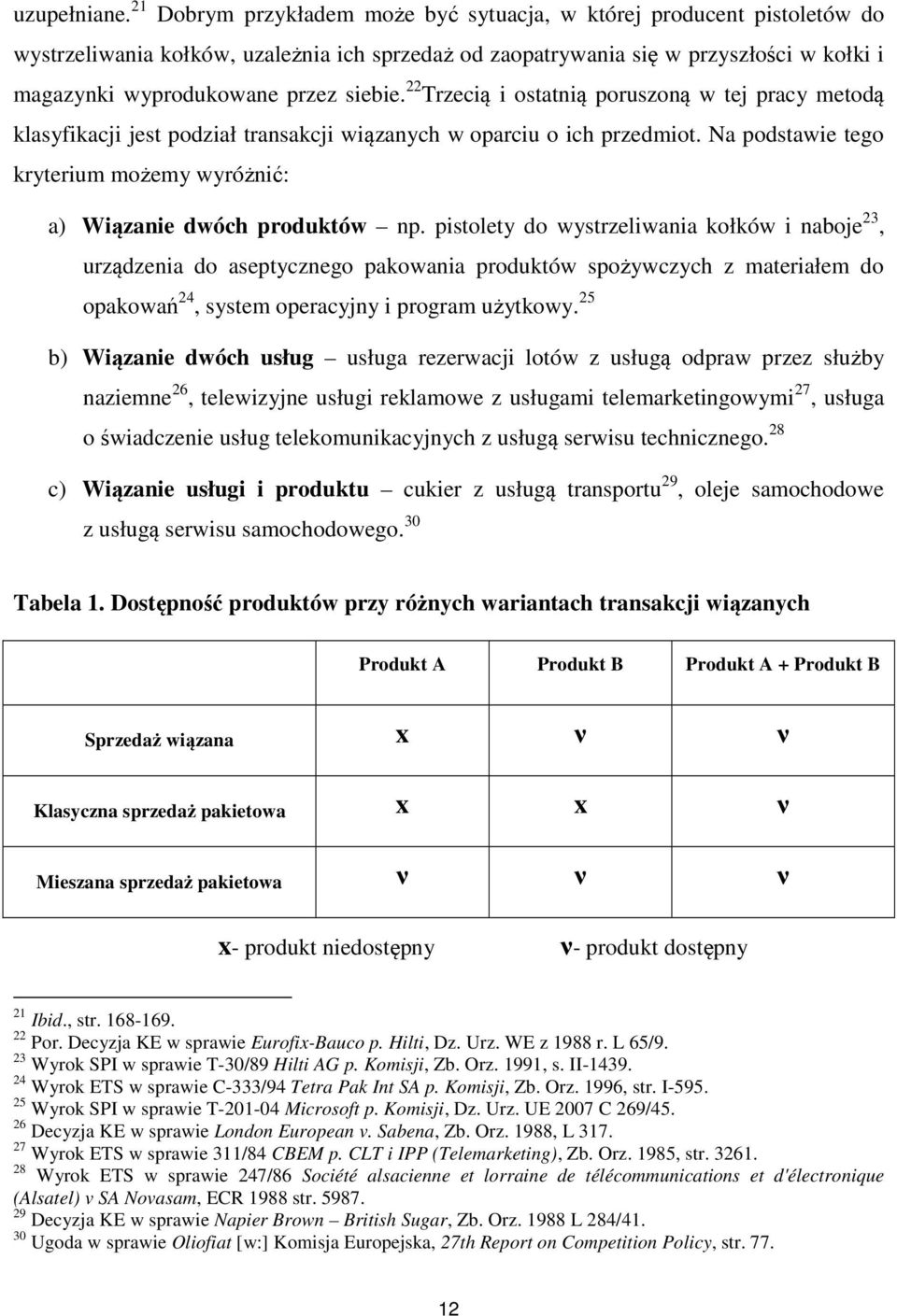 siebie. 22 Trzecią i ostatnią poruszoną w tej pracy metodą klasyfikacji jest podział transakcji wiązanych w oparciu o ich przedmiot.