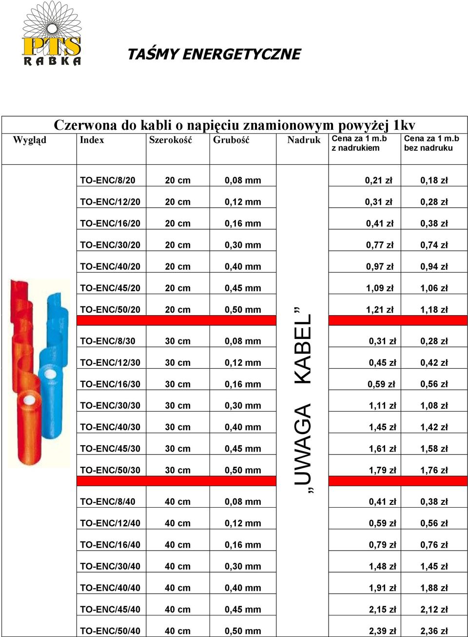 cm 0,40 mm 0,97 zł 0,94 zł TO-ENC/45/20 20 cm 0,45 mm 1,09 zł 1,0 zł TO-ENC/50/20 20 cm 0,50 mm 1,21 zł 1,18 zł UWAGA KABEL TO-ENC/8/30 30 cm 0,08 mm 0,31 zł 0,28 zł TO-ENC/12/30 30 cm 0,12 mm 0,45