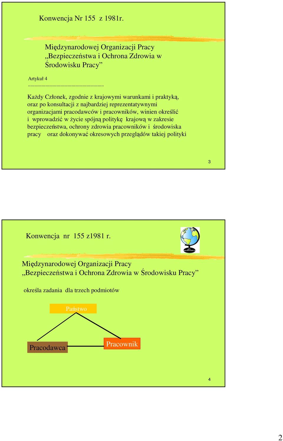 określić i wprowadzić w Ŝycie spójną politykę krajową w zakresie bezpieczeństwa, ochrony zdrowia pracowników i środowiska pracy oraz dokonywać okresowych