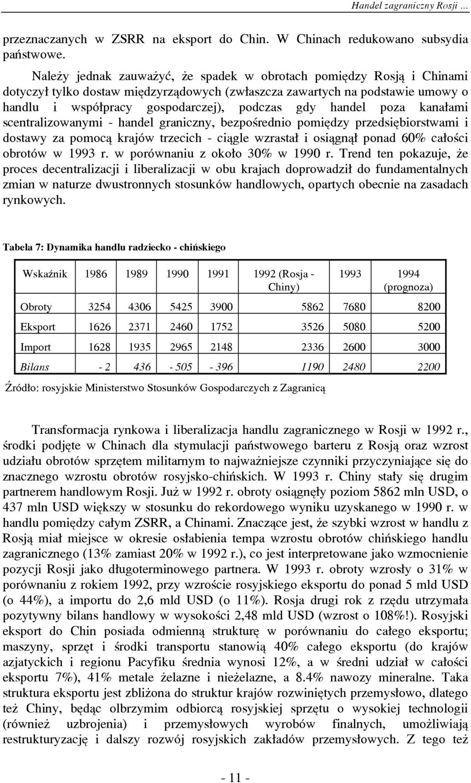 handel poza kana³ami scentralizowanymi - handel graniczny, bezpoœrednio pomiêdzy przedsiêbiorstwami i dostawy za pomoc¹ krajów trzecich - ci¹gle wzrasta³ i osi¹gn¹³ ponad 60% ca³oœci obrotów w 1993 r.