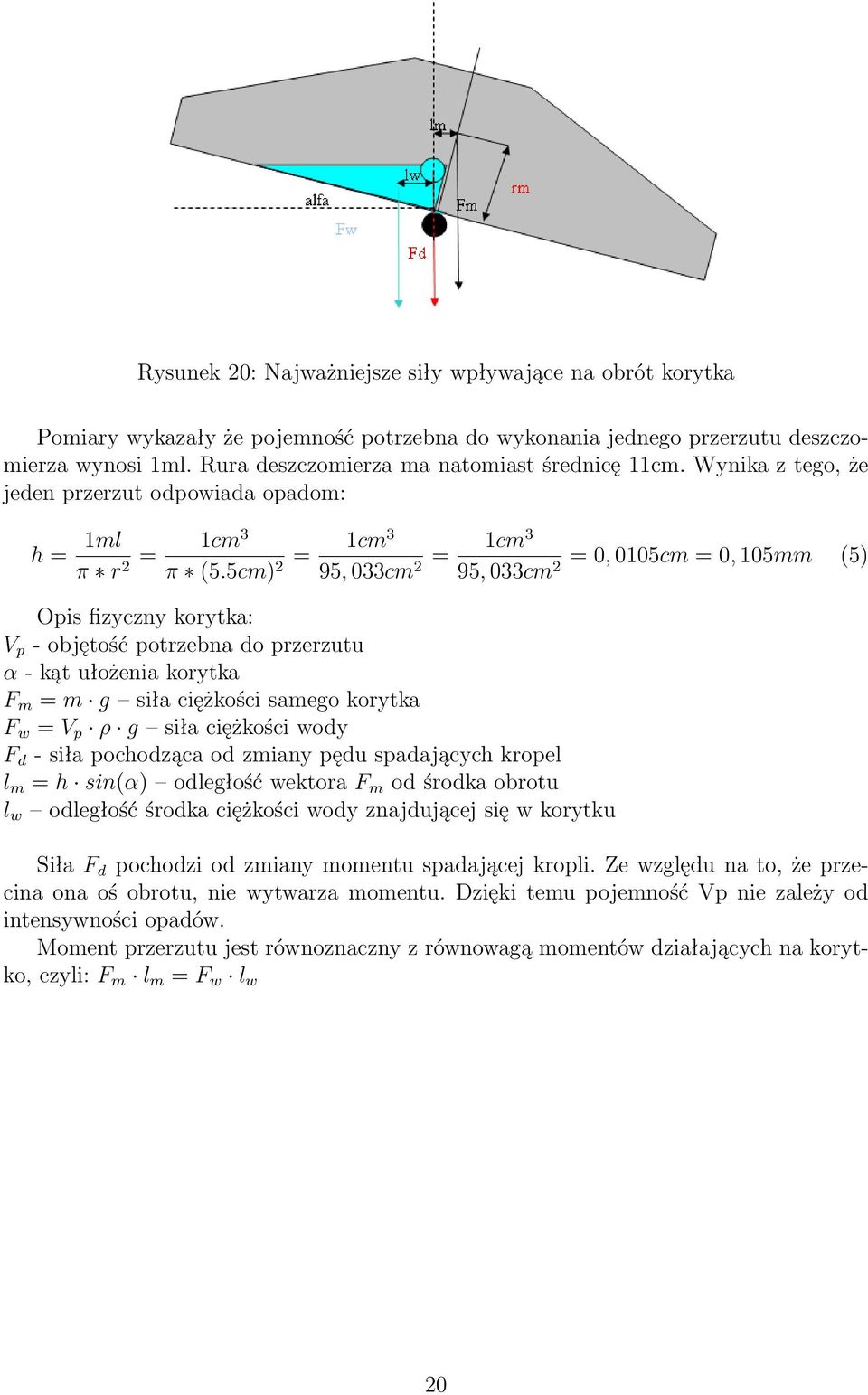 5cm) = 1cm 3 2 95, 033cm = 1cm 3 = 0, 0105cm = 0, 105mm (5) 2 95, 033cm2 Opis fizyczny korytka: V p - objętość potrzebna do przerzutu α - kąt ułożenia korytka F m = m g siła ciężkości samego korytka