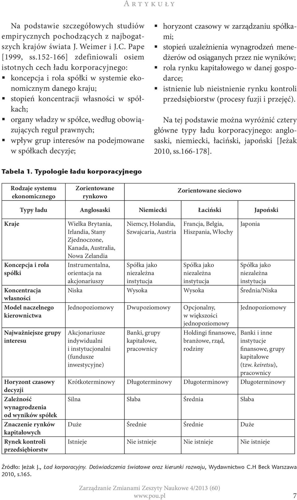 obowiązujących reguł prawnych; wpływ grup interesów na podejmowane w spółkach decyzje; horyzont czasowy w zarządzaniu spółkami; stopień uzależnienia wynagrodzeń menedżerów od osiąganych przez nie