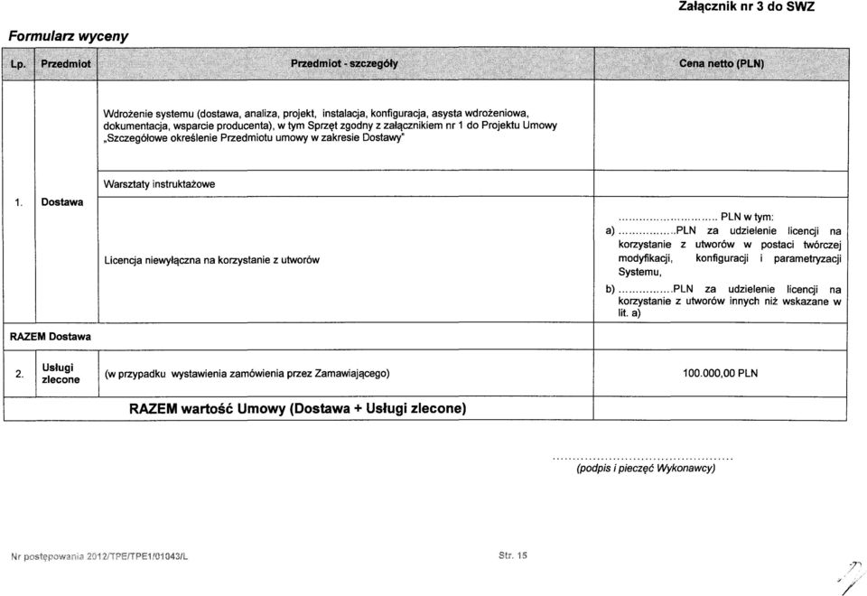 załącznikiem nr 1 do Projektu Umowy Szczegółowe określenie Przedmiotu umowy w zakresie Dostawy" Warsztaty instruktażowe 1.