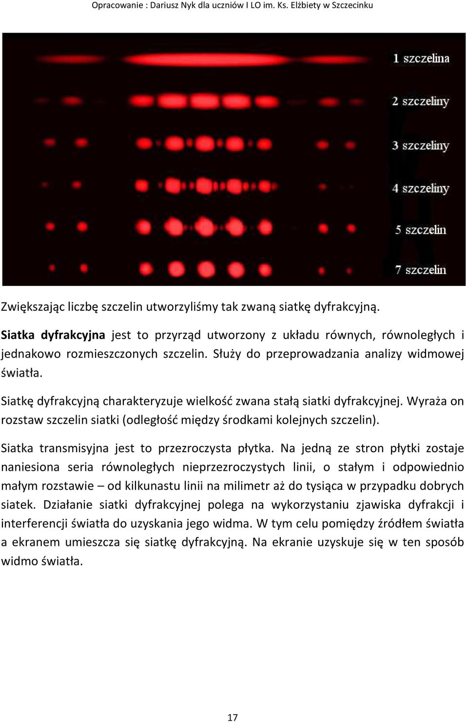 Wyraża on rozstaw szczelin siatki (odległość między środkami kolejnych szczelin). Siatka transmisyjna jest to przezroczysta płytka.