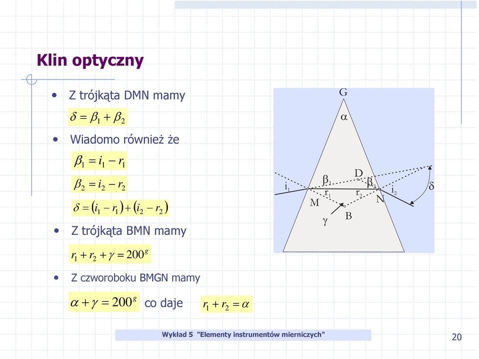 trójkąta BMN mamy D i 2 r r i 2 2 M N B r + r + γ 200 2 =