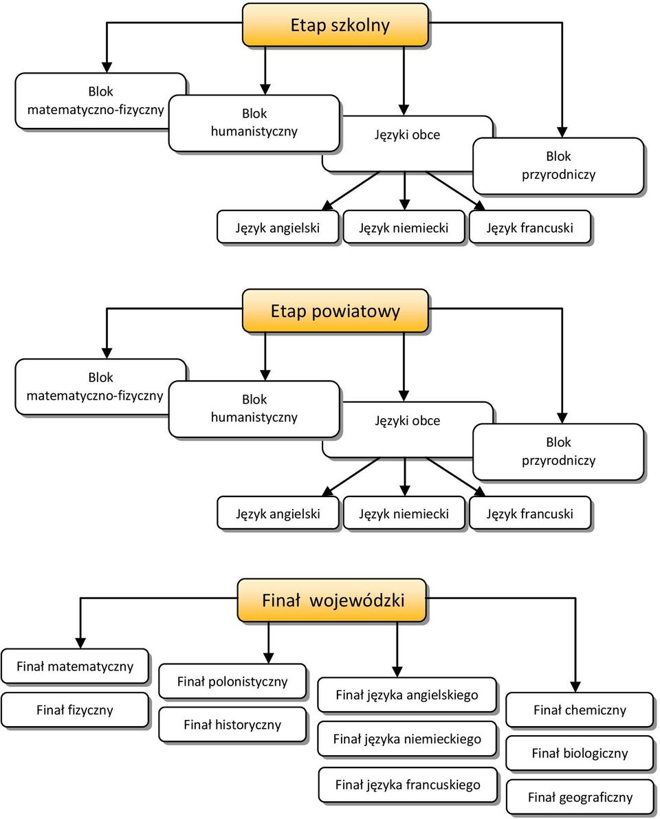 Język niemiecki Język francuski Finał wojewódzki Finał matematyczny Finał fizyczny Finał polonistyczny Finał historyczny
