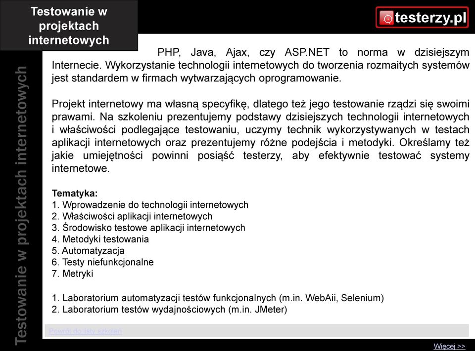 Projekt internetowy ma własną specyfikę, dlatego też jego testowanie rządzi się swoimi prawami.