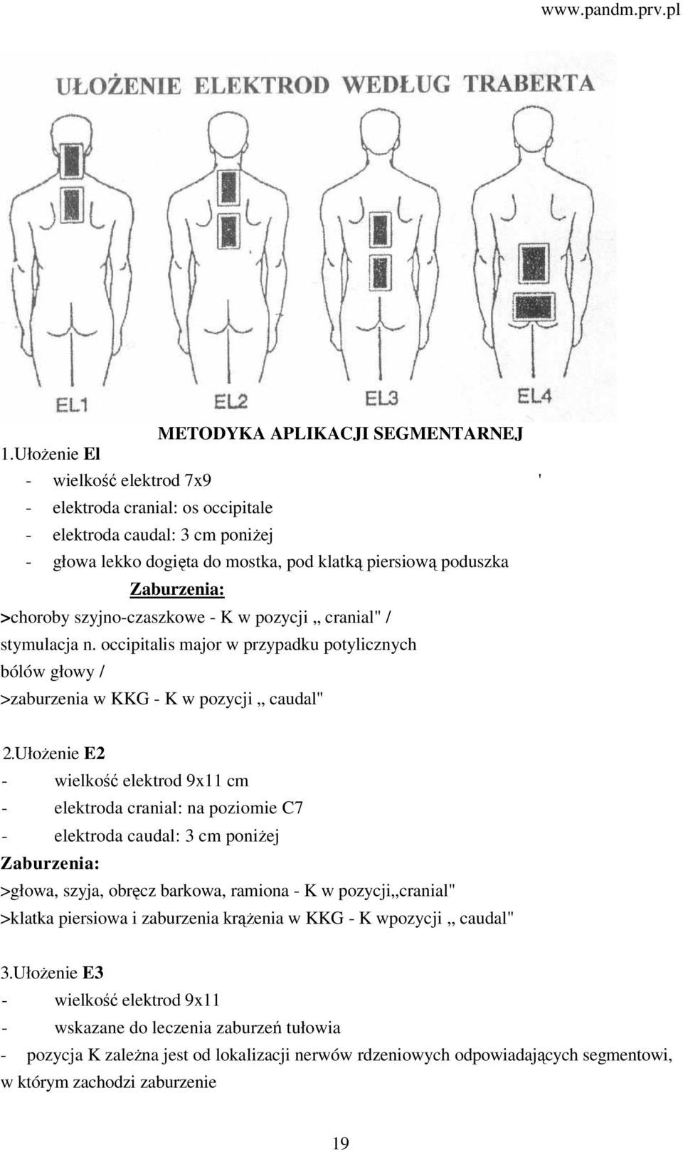 szyjno-czaszkowe - K w pozycji cranial" / stymulacja n. occipitalis major w przypadku potylicznych bólów głowy / >zaburzenia w KKG - K w pozycji caudal" 2.