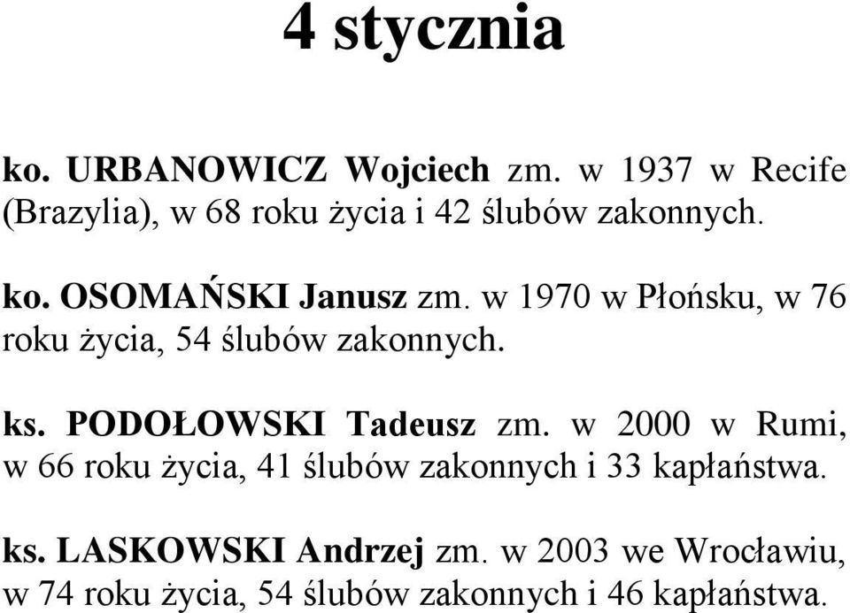 w 1970 w Płońsku, w 76 roku życia, 54 ślubów zakonnych. ks. PODOŁOWSKI Tadeusz zm.