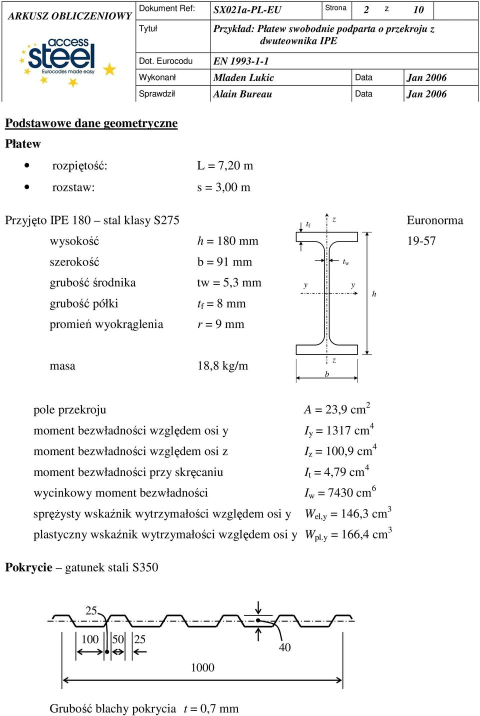 grubość półki tw 5,3 mm t f 8 mm h promień wokrąglenia r 9 mm masa 18,8 kg/m b z pole przekroju A 3,9 cm moment bezwładności względem osi I 1317 cm moment bezwładności względem osi z I z 0,9