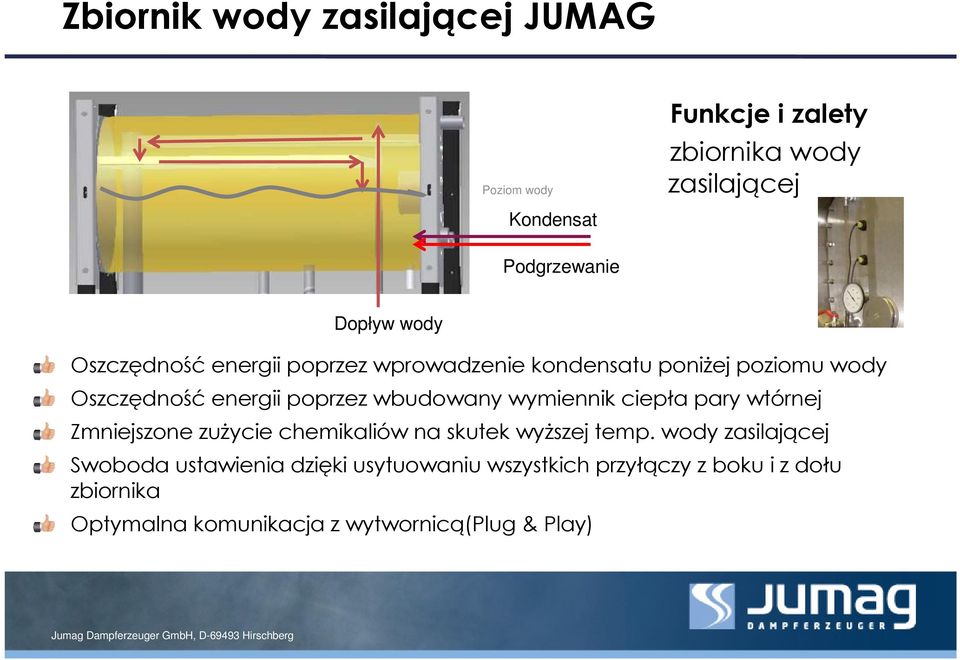 wymiennik ciepła pary wtórnej Zmniejszone zużycie chemikaliów na skutek wyższej temp.