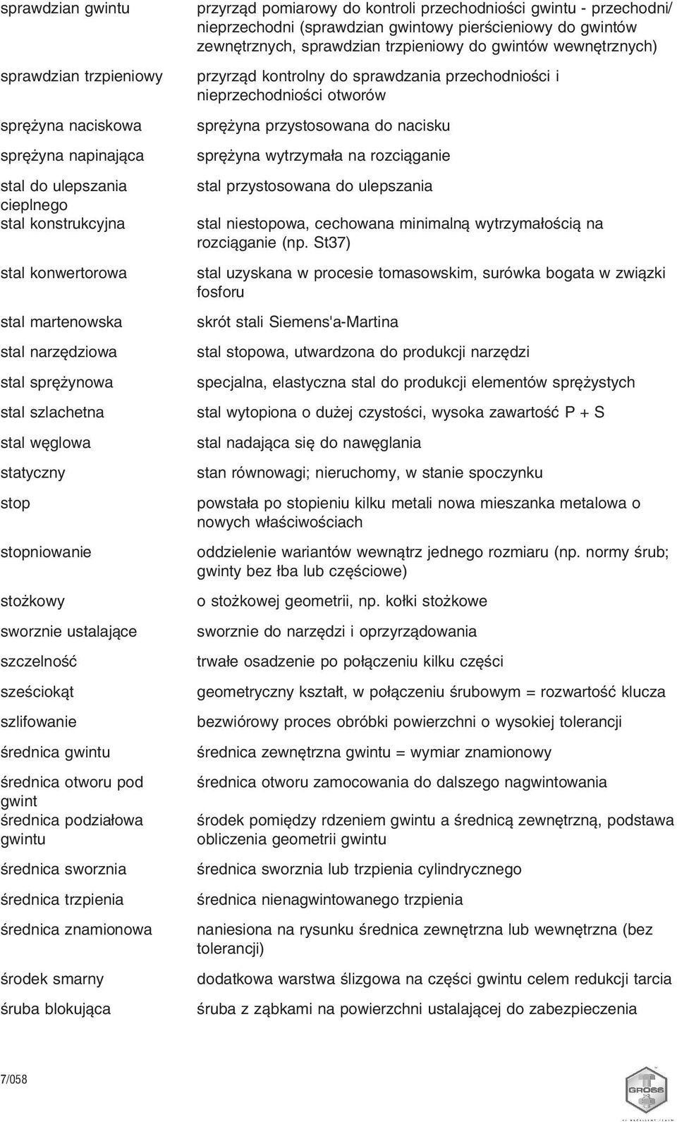 sworznia średnica trzpienia średnica znamionowa środek smarny śruba blokująca przyrząd pomiarowy do kontroli przechodniości gwintu - przechodni/ nieprzechodni (sprawdzian gwintowy pierścieniowy do