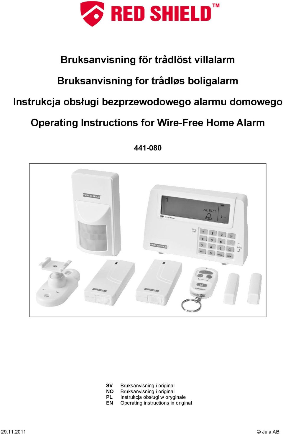 Wire-Free Home Alarm 441-080 SV NO PL EN Bruksanvisning i original Bruksanvisning