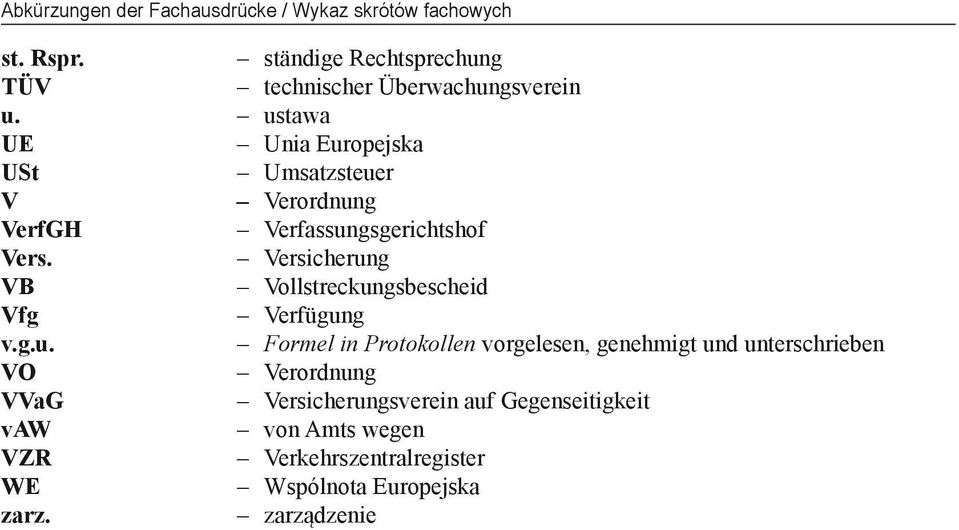 ustawa UE Unia Europejska USt Umsatzsteuer V Verordnung VerfGH Verfassungsgerichtshof Vers.