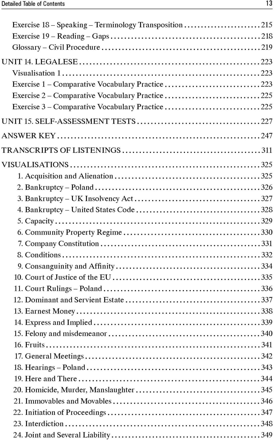 SELF-ASSESSMENT TESTS 227 ANSWER KEY 247 TRANSCRIPTS OF LISTENINGS 311 VISUALISATIONS 325 1. Acquisition and Alienation 325 2. Bankruptcy Poland 326 3. Bankruptcy UK Insolvency Act 327 4.