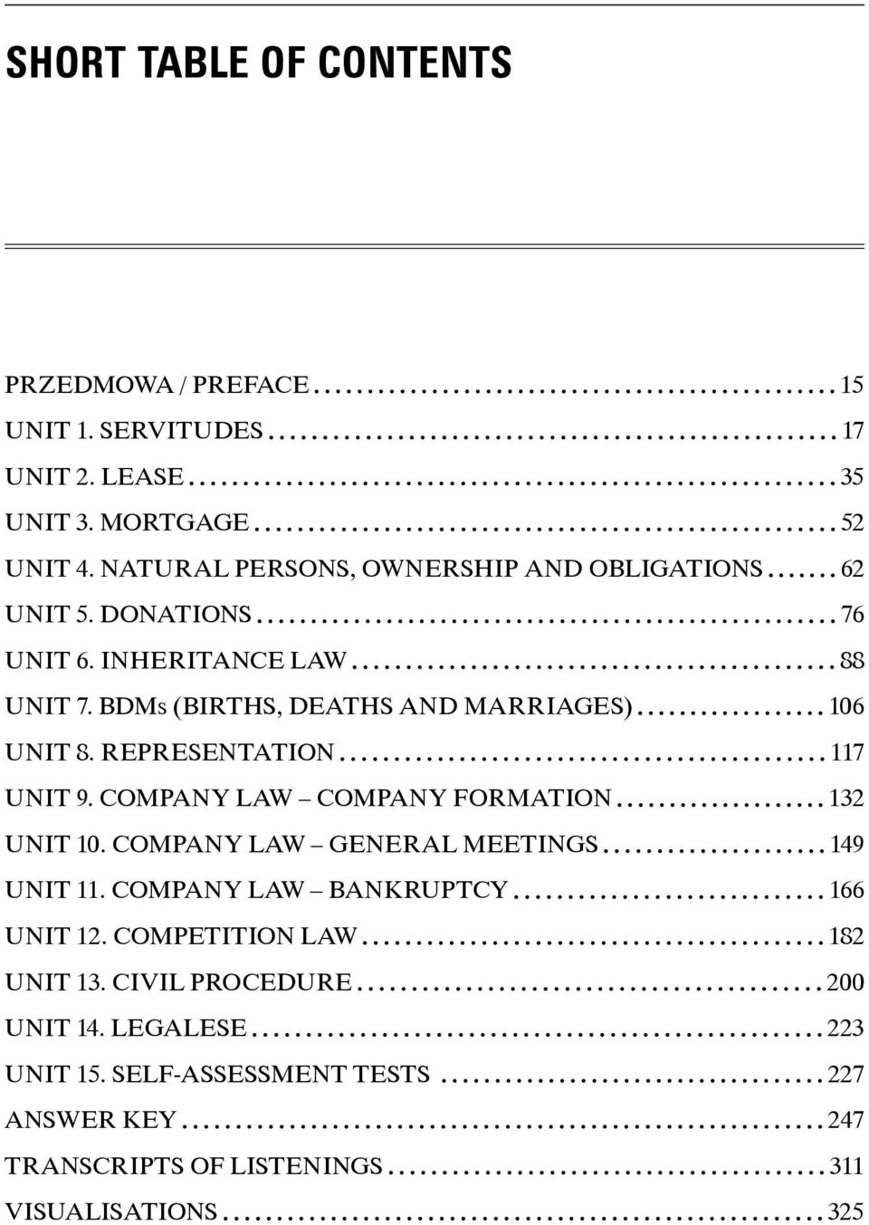 BDMS (BIRTHS, DEATHS AND MARRIAGES) 106 UNIT 8. REPRESENTATION 117 UNIT 9. COMPANY LAW COMPANY FORMATION 132 UNIT 10.