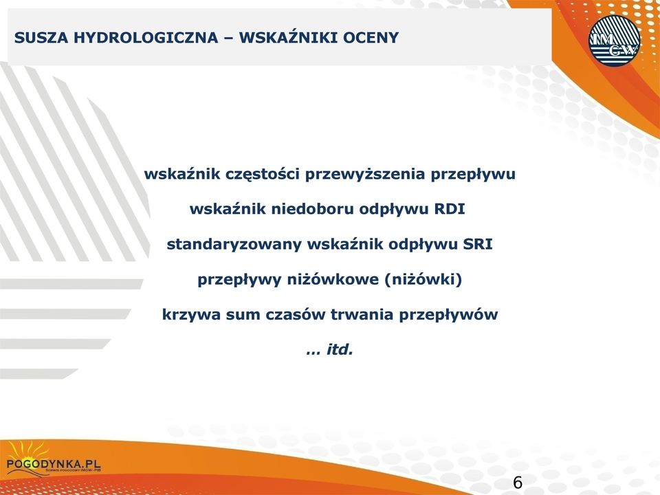 standaryzowany wskaźnik odpływu SRI przepływy