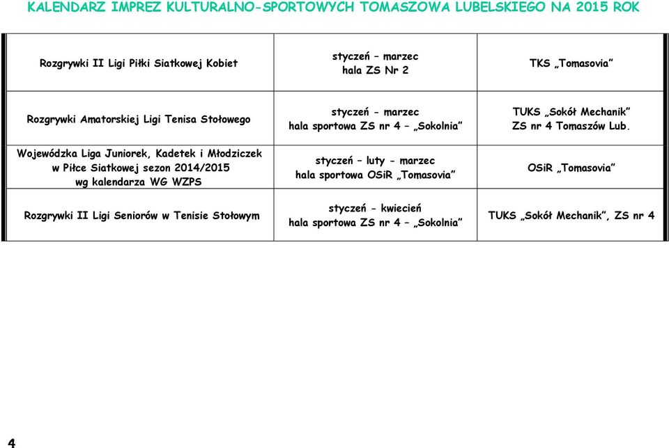 Wojewódzka Liga Juniorek, Kadetek i Młodziczek w Piłce Siatkowej sezon 2014/2015 wg kalendarza WG WZPS Rozgrywki II Ligi