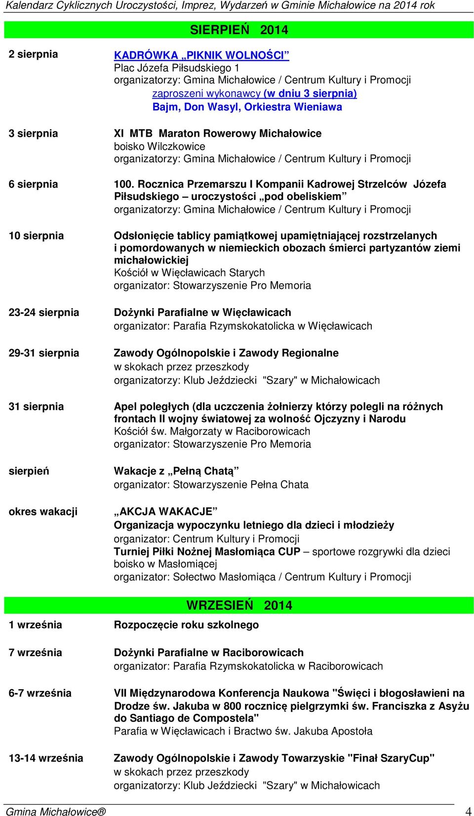 Rocznica Przemarszu I Kompanii Kadrowej Strzelców Józefa Piłsudskiego uroczystości pod obeliskiem 10 sierpnia Odsłonięcie tablicy pamiątkowej upamiętniającej rozstrzelanych i pomordowanych w