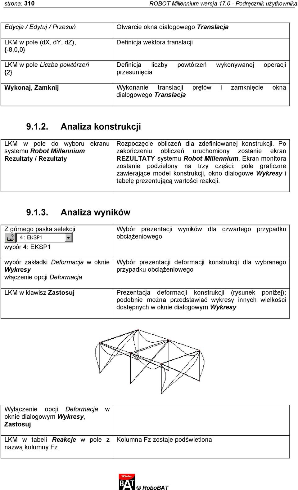 liczby powtórzeń wykonywanej operacji przesunięcia Wykonaj, Zamknij Wykonanie translacji prętów i zamknięcie okna dialogowego Translacja 9.1.2.