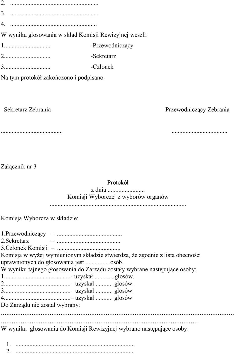 .. Komisja w wyżej wymienionym składzie stwierdza, że zgodnie z listą obecności uprawnionych do głosowania jest... osób.