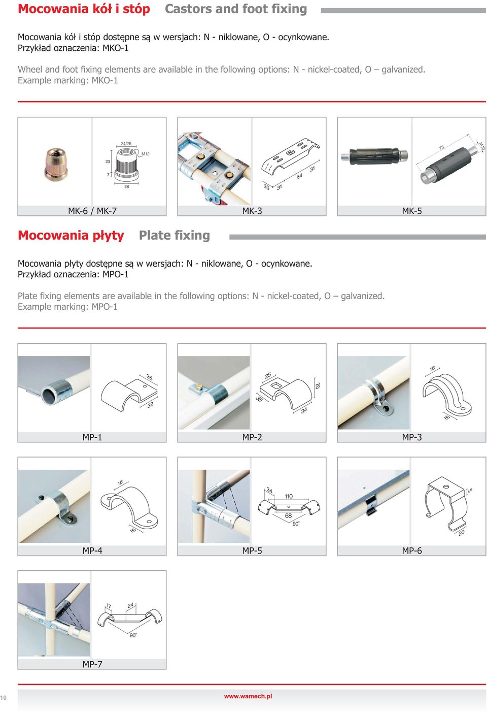 Example marking: MKO-1 24/26 M12 75 M10 MK-6 / MK-7 MK-3 MK-5 Mocowania płyty Plate fixing Mocowania płyty dostępne są w wersjach: N - niklowane, O