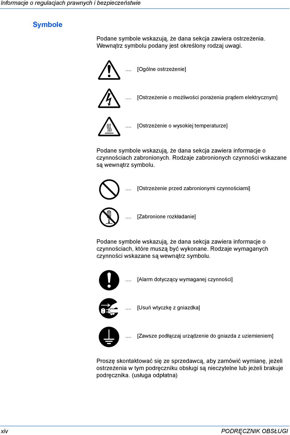 Rodzaje zabronionych czynności wskazane są wewnątrz symbolu.... [Ostrzeżenie przed zabronionymi czynnościami].