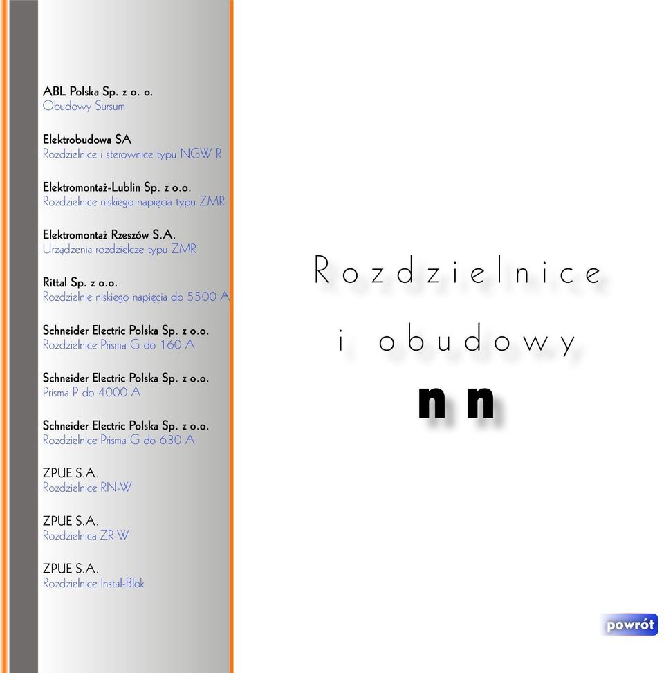 z o.o. Prisma P do 4000 A Schneider Electric Polska Sp. z o.o. Rozdzielnice Prisma G do 630 A Rozdzielnice i obudowy nn Rozdzielnice RN-W Rozdzielnica ZR-W Rozdzielnice Instal-Blok