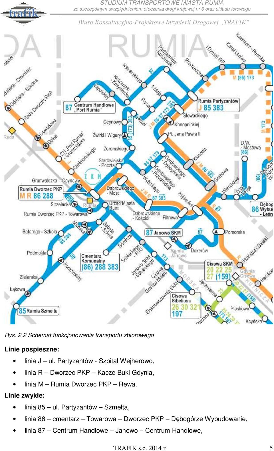 Dworzec PKP Rewa. Linie zwykłe: linia 85 ul.