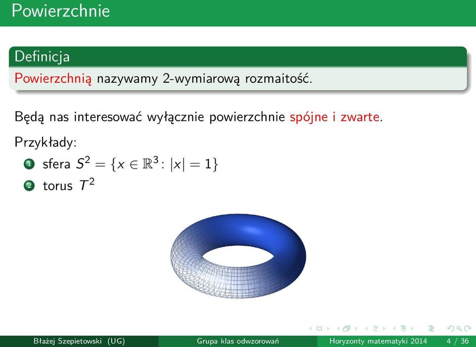 Będą nas interesować wyłącznie powierzchnie spójne i zwarte.