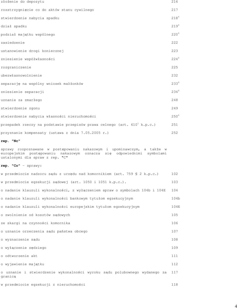 zgonu 249 stwierdzenie nabycia własności nieruchomości 250 4 przepadek rzeczy na podstawie przepisów prawa celnego (art. 610 1 k.p.c.) 251 przyznanie kompensaty (ustawa z dnia 7.05.2005 r.) 252 rep.