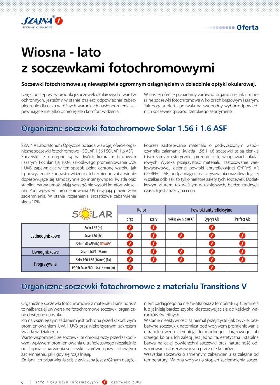 ale i komfort widzenia. W naszej ofercie posiadamy zarówno organiczne, jak i mineralne soczewki fotochromowe w kolorach brązowym i szarym.